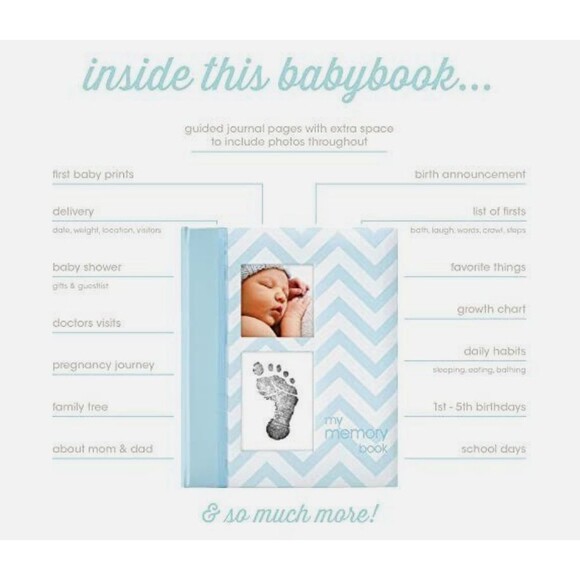 Blue Chevron Pearhead Baby Memory Book First 5 Years Baby Milestone Book NEW - Picture 2 of 2
